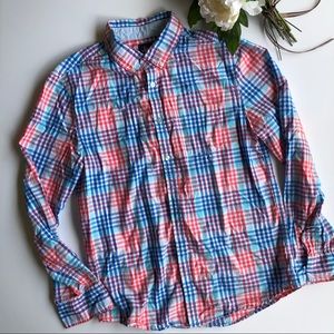 J. Khaki plaid blue white red youth shirt XL